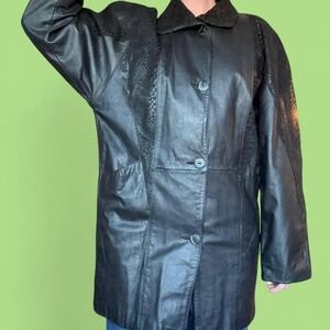Vintage Black Patchwork Leather Pelle Chore Coat with Pockets